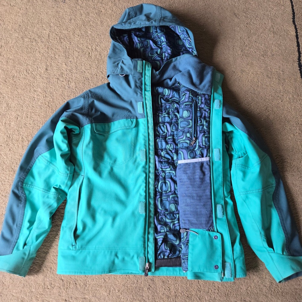 Patagonia Womens Ski Jacket Teal Blue Hooded Insulated Snowboard Coat